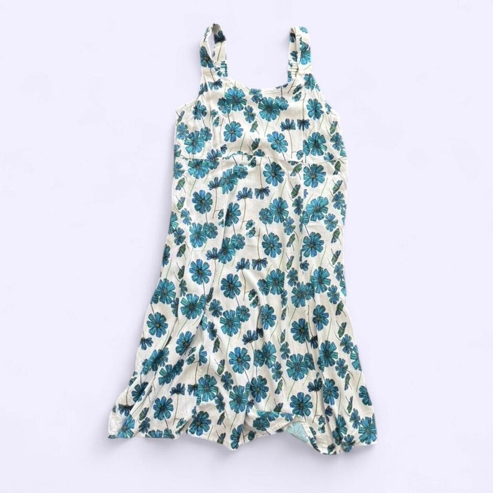 Blue Sky Clothing Floral Linen Bamboo Dress Pockets Fair Trade L